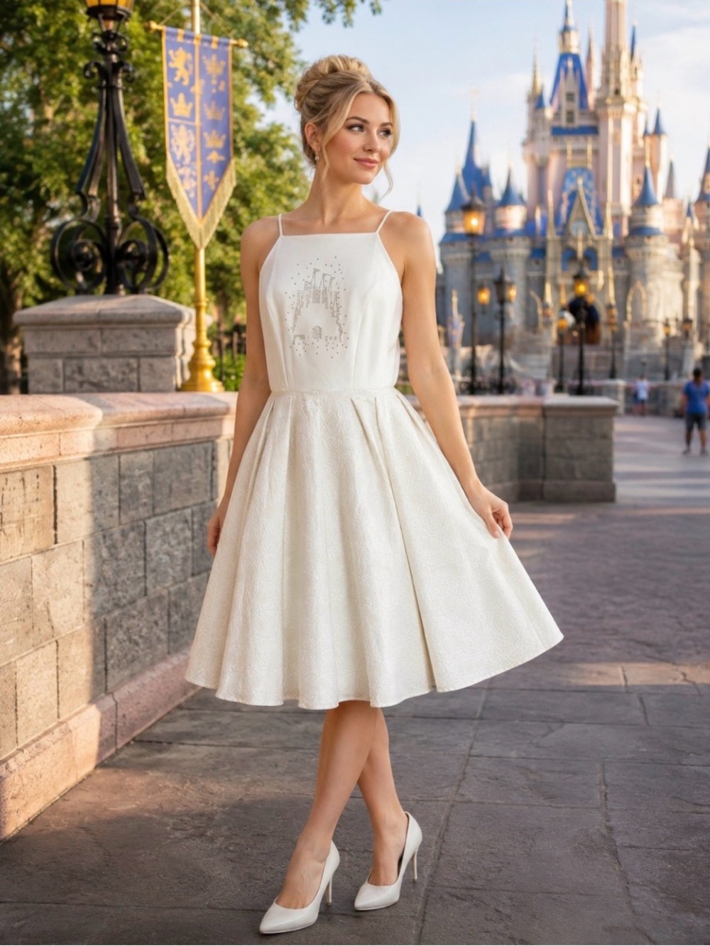 Disney Parks x The Dress Shop White Fantasyland Castle Dress Womens size Small